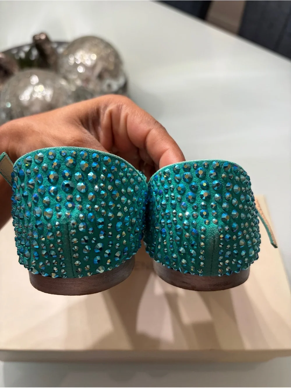 Giuseppe Zanotti Teal Crystal T-Strap Sandals 41
